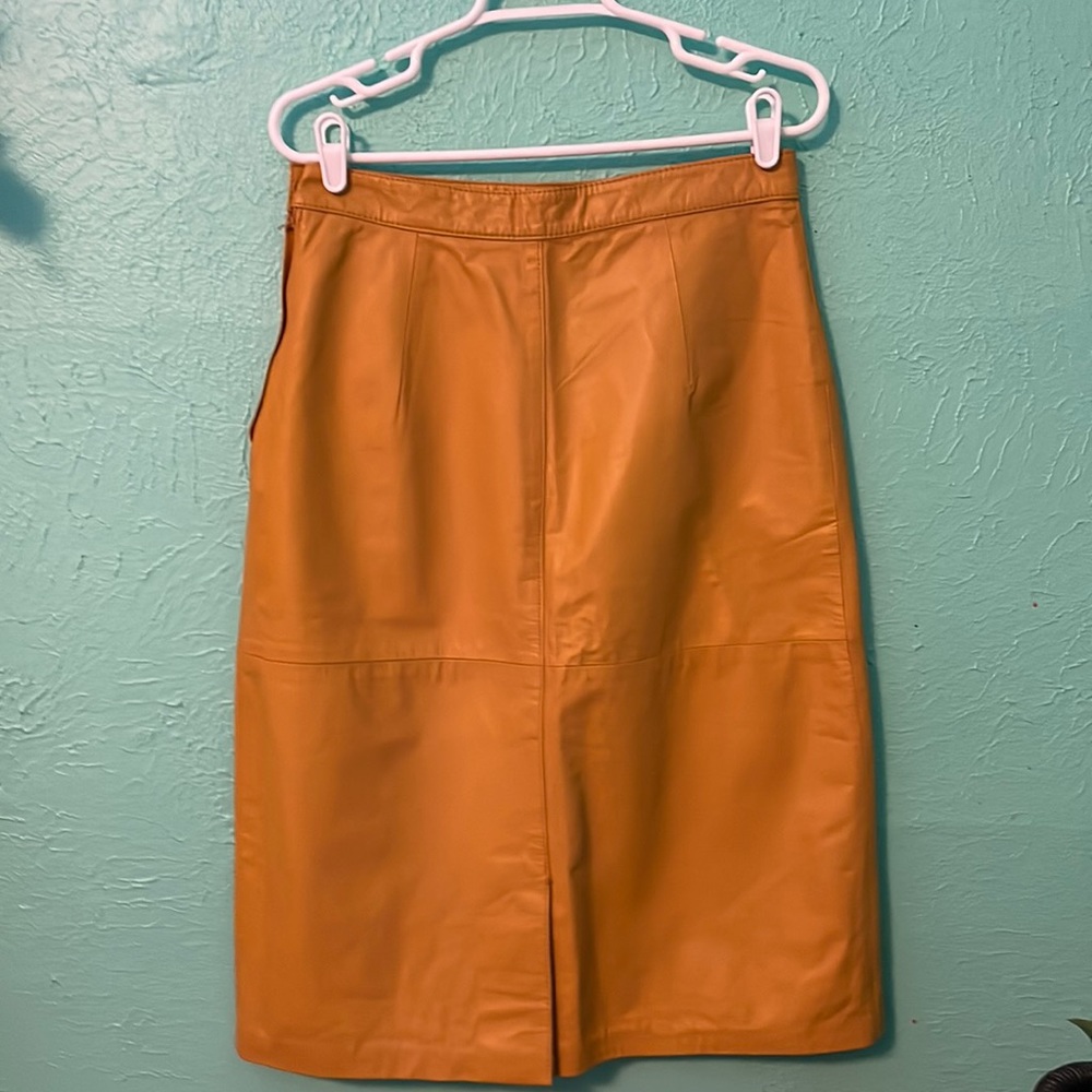 Elegant Vintage Golden Sunflower Yellow Leather Pencil Skirt